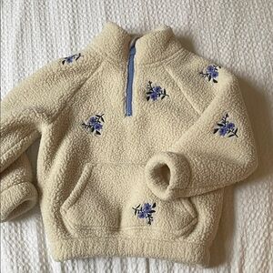 Old Navy 3T Cozy Cream Fleece Pullover with Floral Embroidery